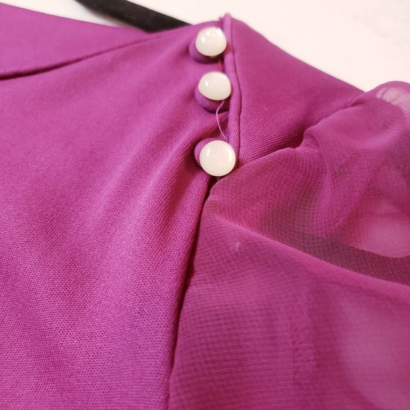 vintage 1970's dress size Medium balloon sleeves sheer purple pleated white trim - Picture 5 of 7